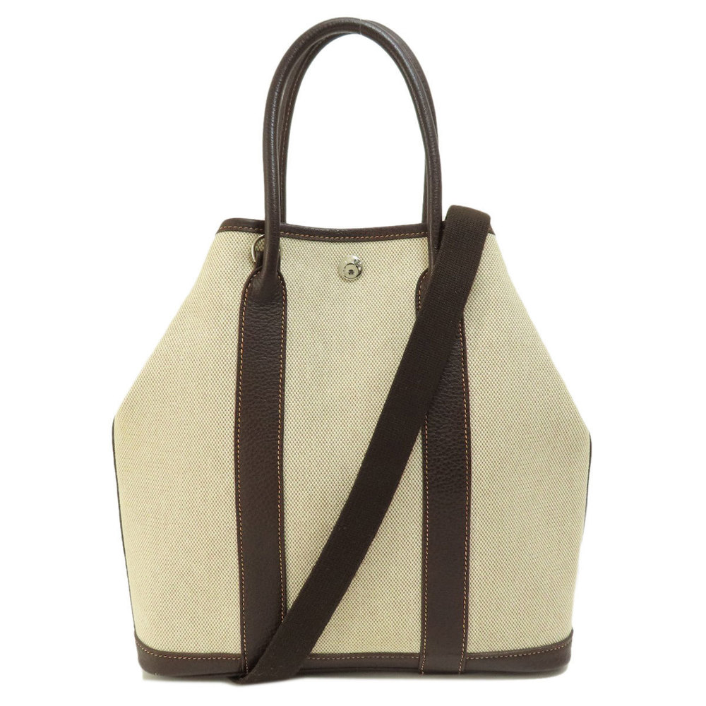 Hermes Garden File Marron Silver Hardware Handbag Toile H